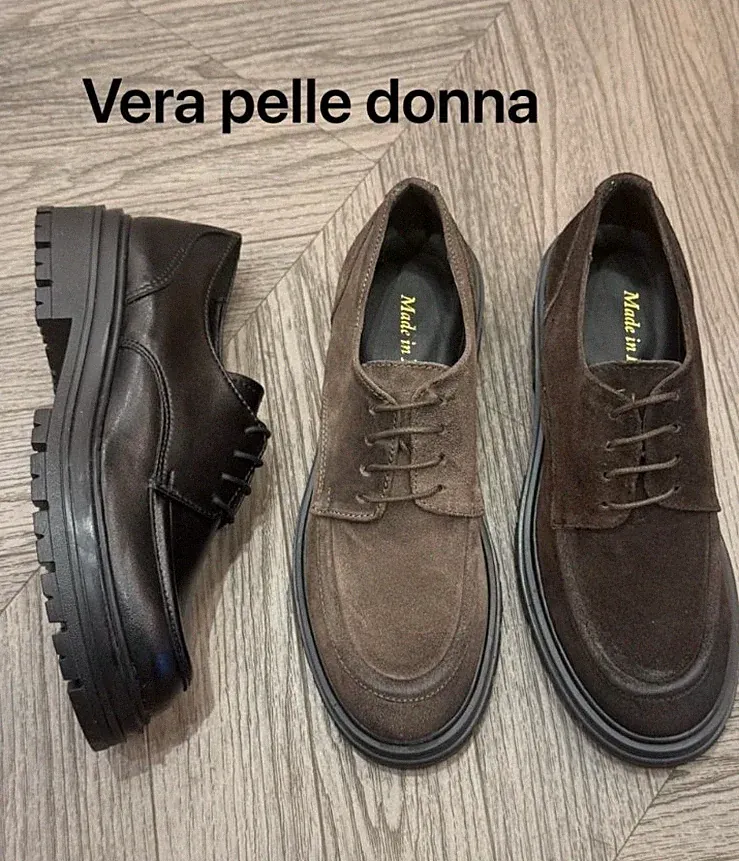 Damen Mädchen Halbschuhe Halbschuhe mit Plateau und Schnürung Echtleder Farbe Schwarz