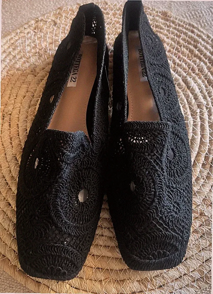 Damen Mädchen Schuh Mokassin black Häkeloptik
