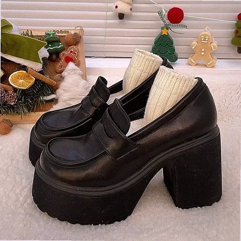 Damen Mary Jane Pumps Plateau Schuhe Chunky Absatz Retro Loafer Rund
