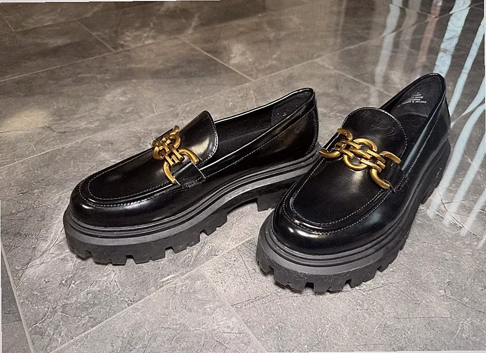 Damen neue Chunky Loafer schwarz Gold H&M größe 41
