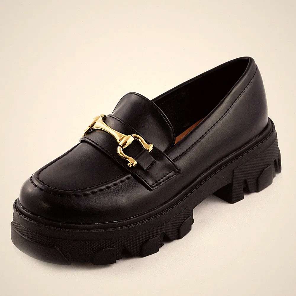 Damen Plateau Mokassins Mit Kettenverschluss Loafer Schuhe TooCool Q1032