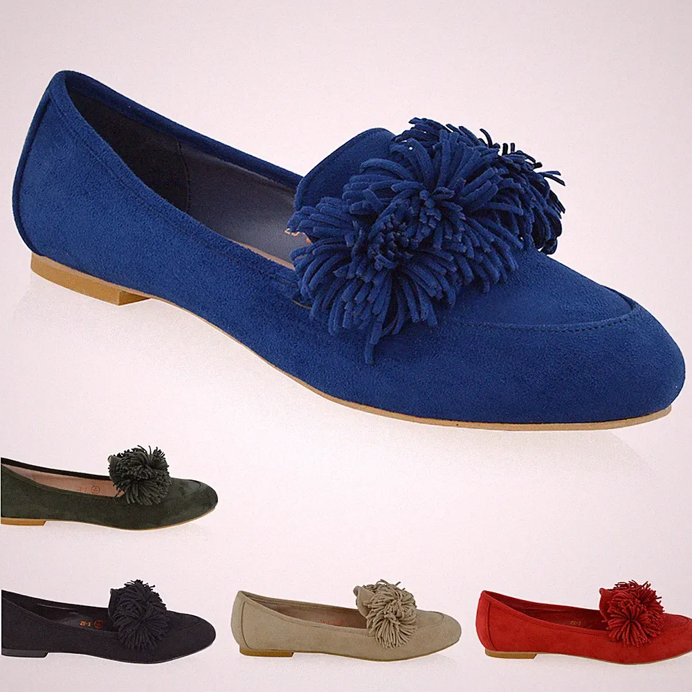 Damen-Pumps niedriger Absatz Damen-Slipper Halbschuhe runde Spitze Quaste Arbeitsschuhe 3-8