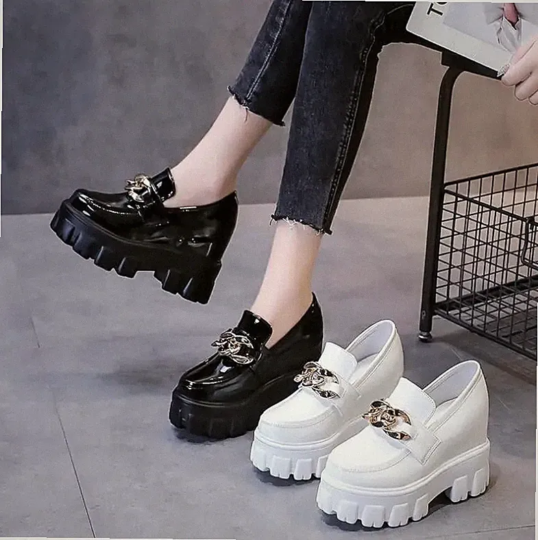 Damen Punk Loafers High Heels Keilabsatz Plateau Pumps Slip On Stiefeletten