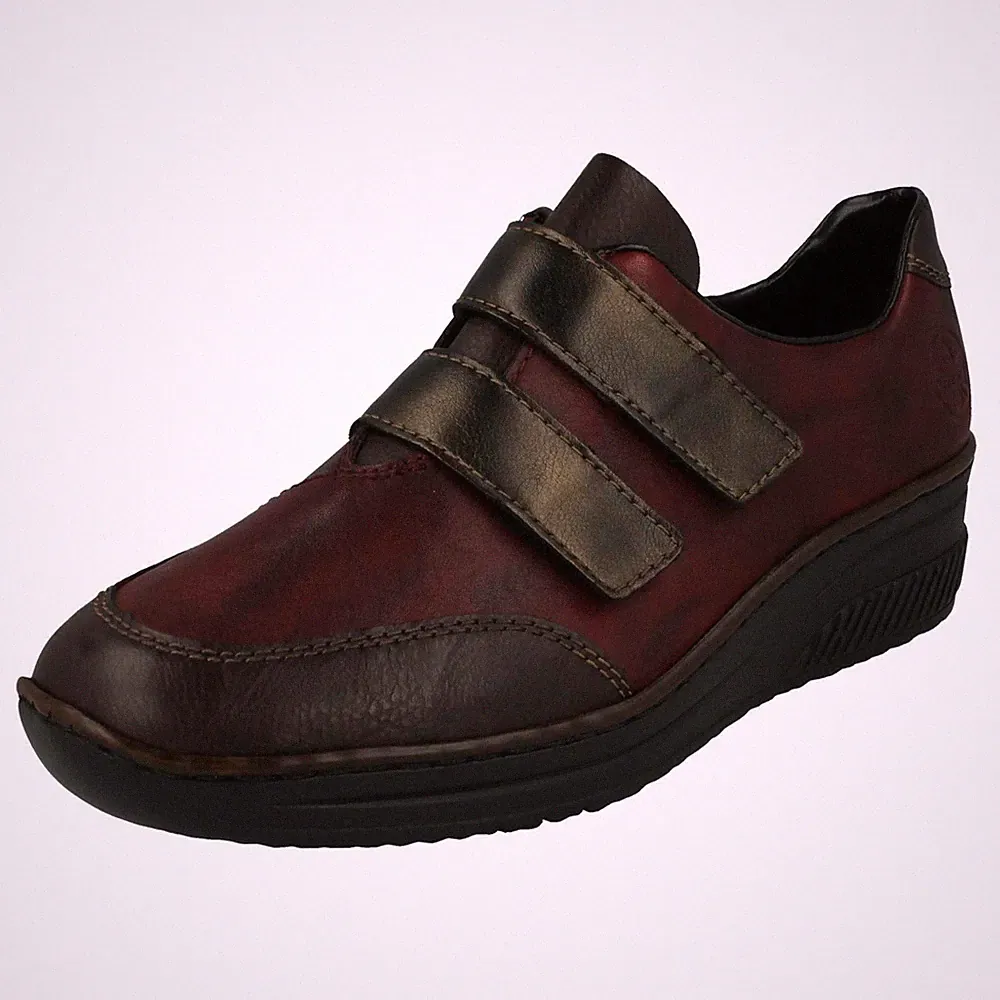 Damen Rieker 48750 Freizeitschuhe Rot Leder Klettverschluss Loafer Flach