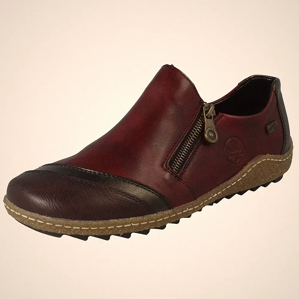 Damen Rieker Leder Freizeit Schuhe Mit Reißverschluss Loafer L7571