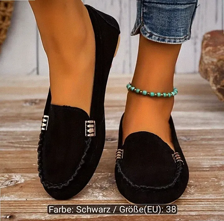 Damen Schuhe Loafer mit Metallstich, Damenschuhe Schwarz Größe 38 Flanell