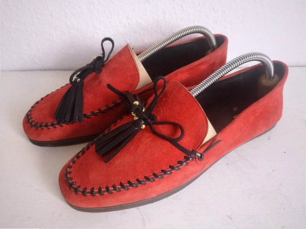 Damen Schuhe Loafers Ballerinas 10Days Amsterdam Gr 40 rot Veloursleder