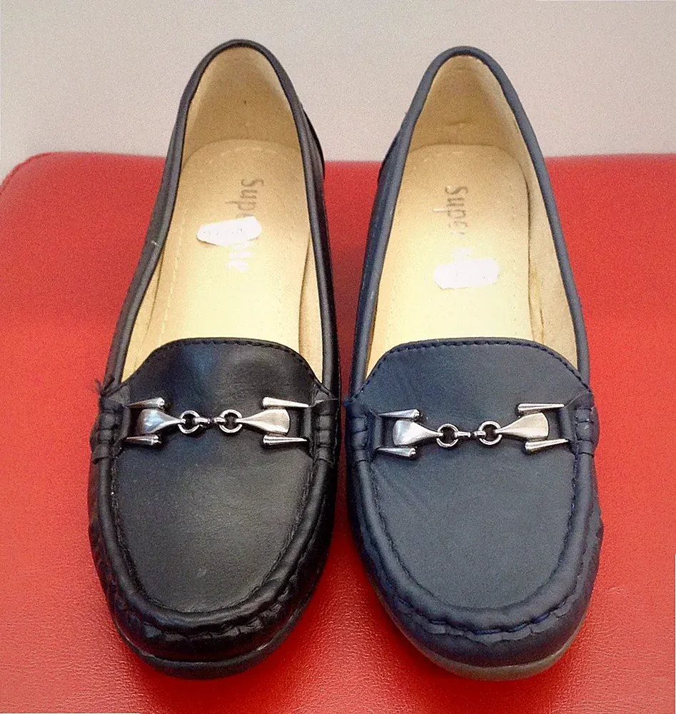 Damen Schuhe Mokassins Keilabsatz Freizeit Bequem Schwarz und Dunkel Blau