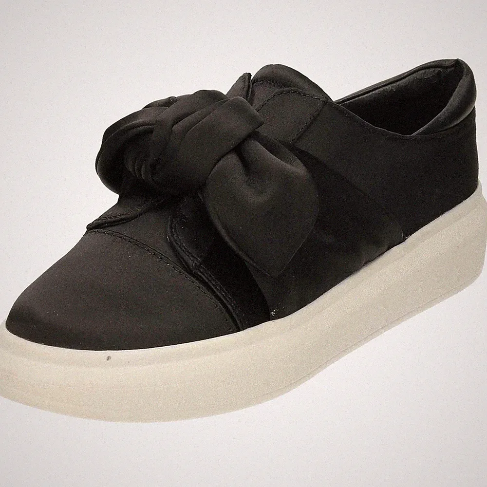 Damen Schwarz Satin Schuhe Sneaker Grob Flach Loafer Pumps Slipper Freizeit Sandale
