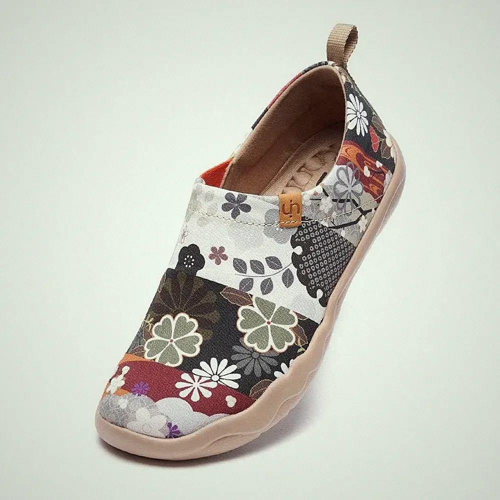 Damen Schwarz Slip On Schuhe Blume Canvas Wanderschuhe Sneaker Leicht Loafer...