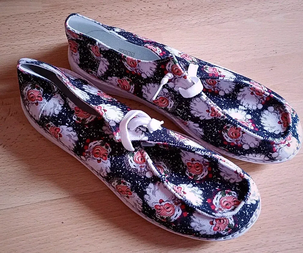 Damen-Segeltuchschuhe Sneakers Weihnachtsmann-Aufdruck Slip-On-Loafer Gr. 43