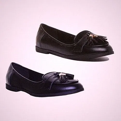Damen Slip-On Leder Loafers Mit Quaste In Schwarz Größe UK 2 - 8