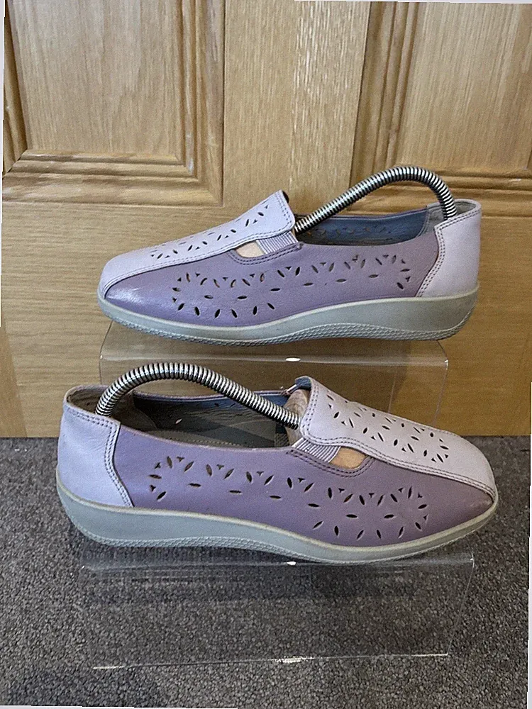 Damen-Slipper Hotter Rimini lila zweifarbig Leder bequem Größe UK 5 Standard