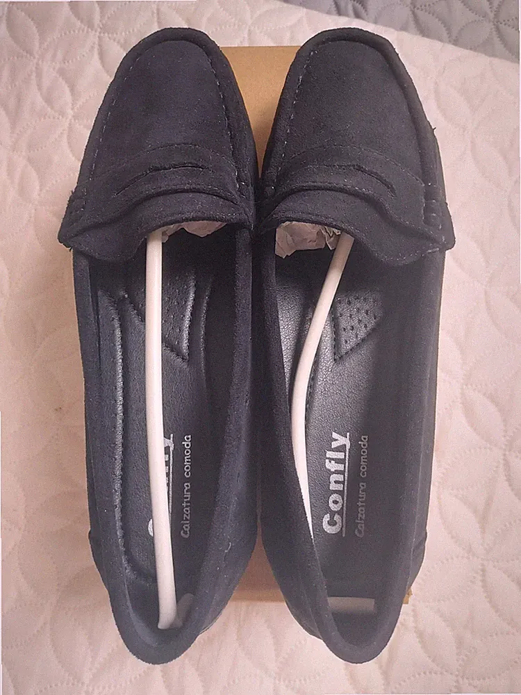 Damen Slipper Klassische Velours Mokassins Loafer Slip-on Schwarz Gr.37,5/38 Neu