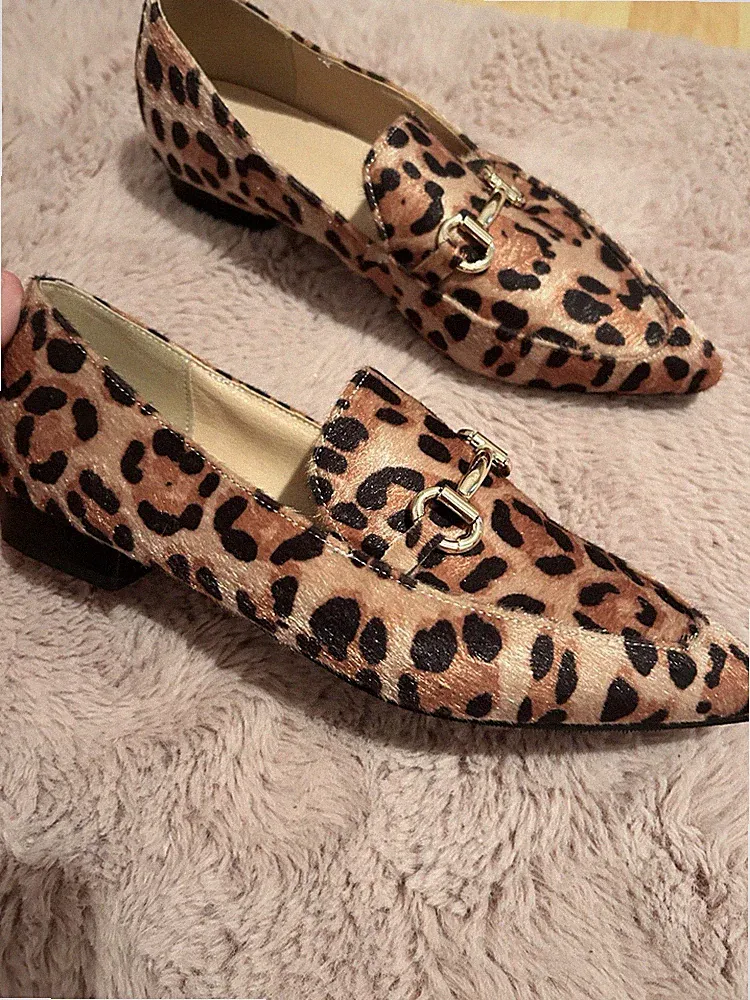 Damen Slipper Loafer Slip-On spitz Leopardenmuster Schnalle Stoff Weite G EU 40