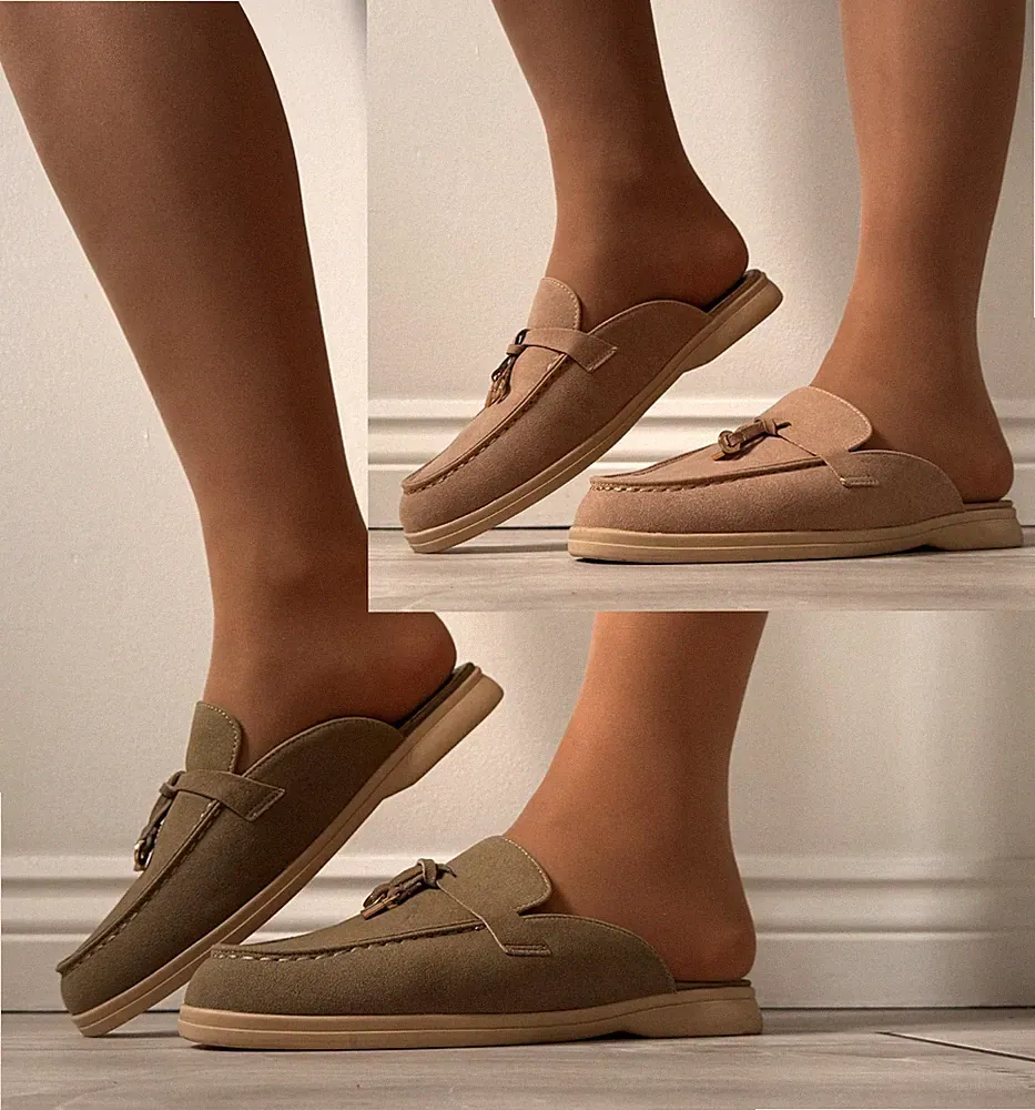 Damen-Slipper Pantoletten Halbschuhe Quaste flach bequem Freizeitschuhe Größen UK 3–8