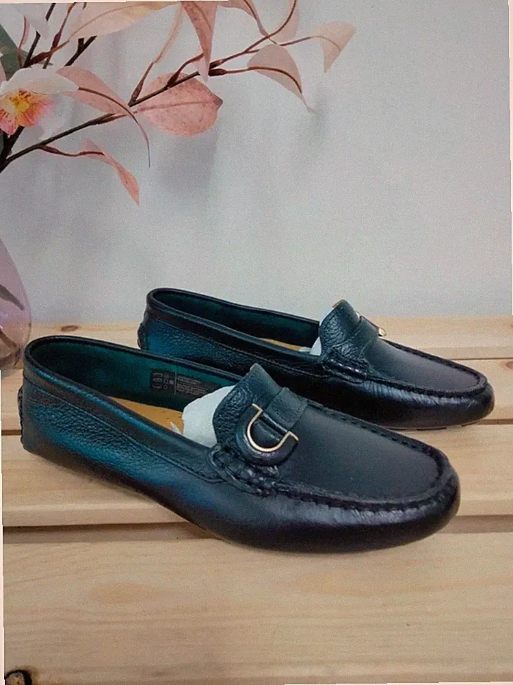 Damen-Slipper Rockport Bayview Ring Loafer schwarz genarbtes Leder UK 3