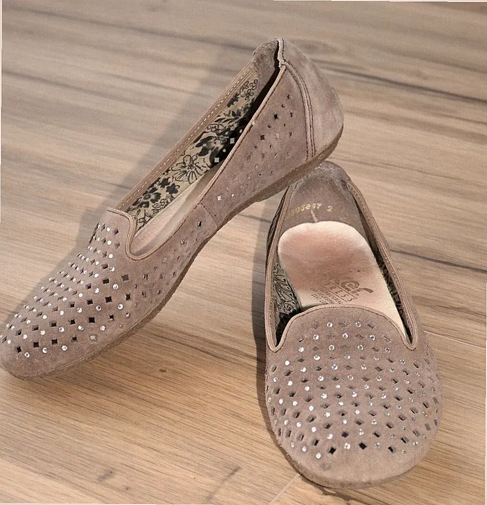 Damen Sommer Rieker Ballerina Glitzersteinchen Gr. 37 top Zustand Loafers Schuhe