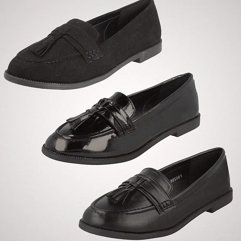 Damen Spot On Flache Slip On Smarte Casual Loafer Mit Quaste Trim "F8R0298"