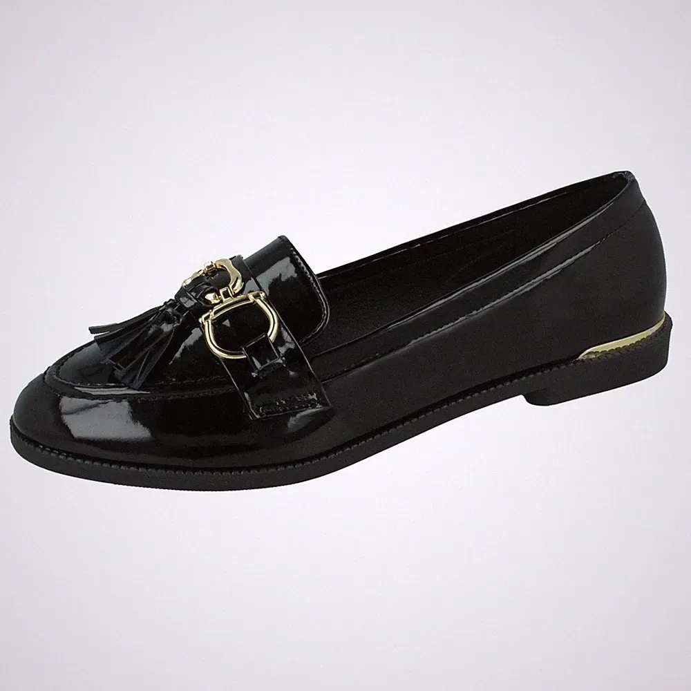 Damen Spot On Lackleder Loafer Schuhe