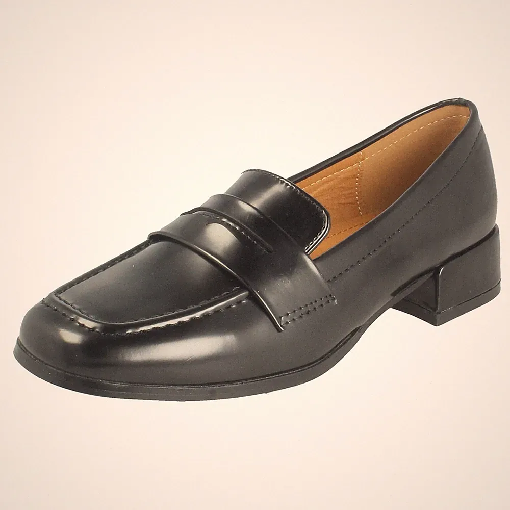 Damen Spot On Loafer Blockabsatz, schwarz, mit 2.5-4.9 cm Absatz - F9R0155