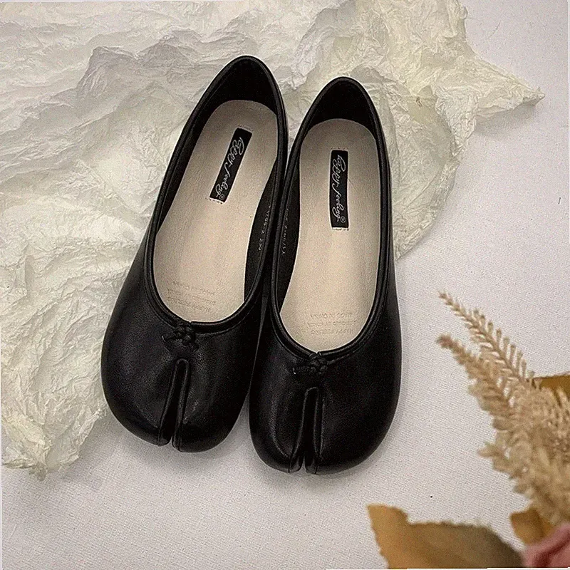 Damen Tabi Split Toe Flats Mikrofaser Leder weiche Sohle Halbschuhe Schuhe 35-40