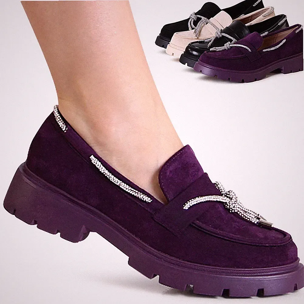Damen Velours Halbschuhe Glitzer Plateau Slipper Chunky Loafer Slip On