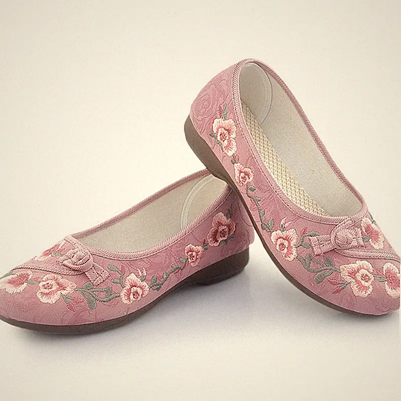 Damen Vintage Blumen Ethno Stickerei Ballerinas flache Slipper bequem Canvas