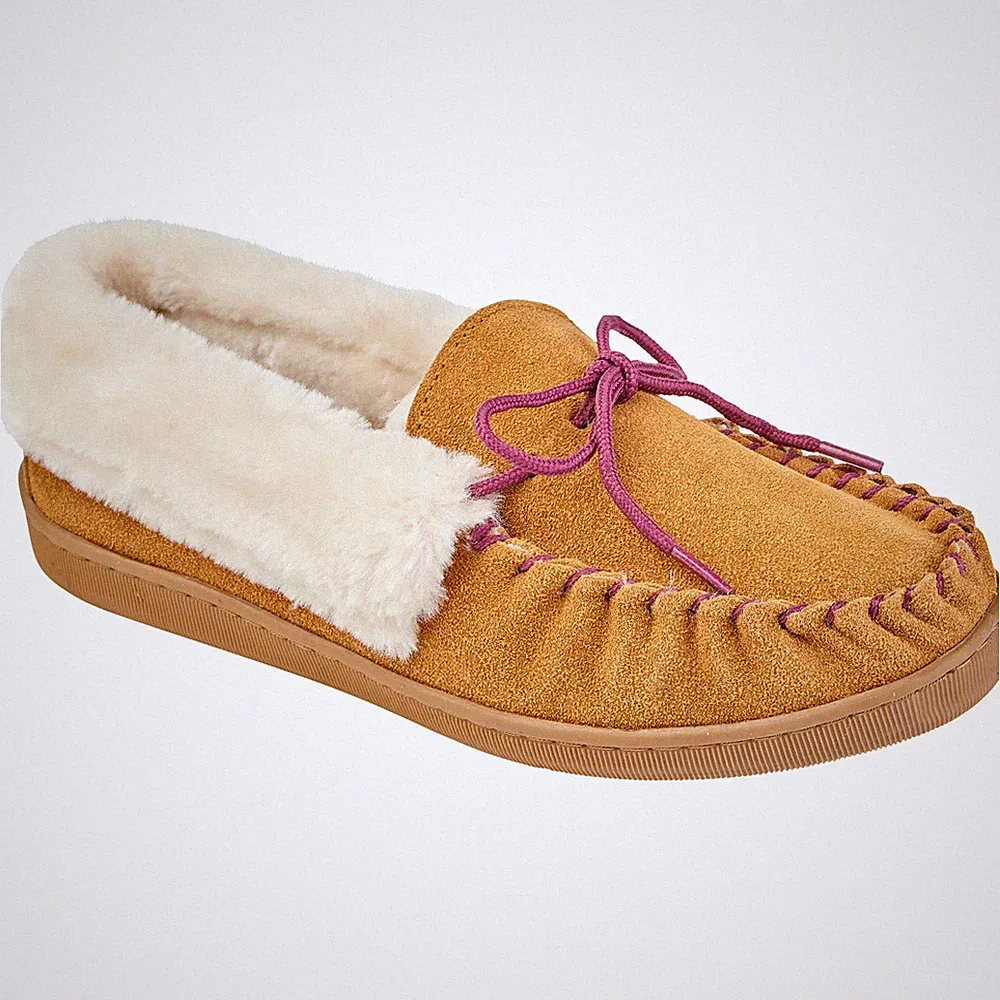 DAMEN WILDLEDER WEICH KUNSTFELL GEFÜTTERT MOKASSIN BEQUEM DAMEN SLIPPER HALBSCHUHE PANTOLETTEN SCHUH