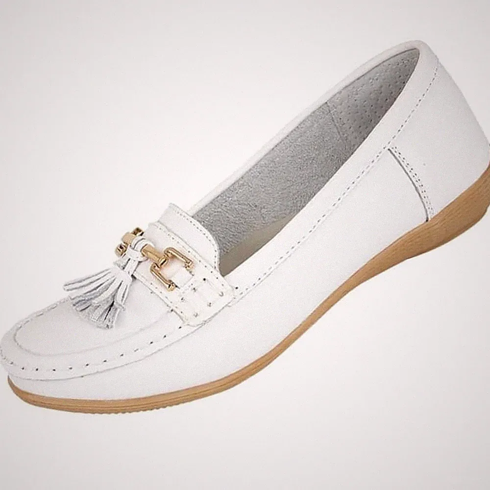 Damenschuhe aus Leder – flache lässige Damenslipper, bequeme Halbschuhe mit n...
