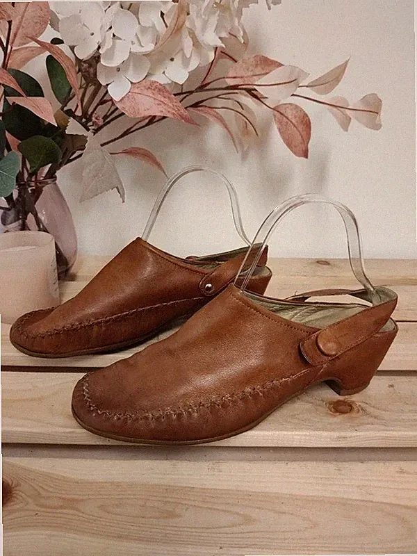 Damenschuhe Clarks hellbraun Leder-Slingback-Loafer mit Absatz UK 5 EU 38