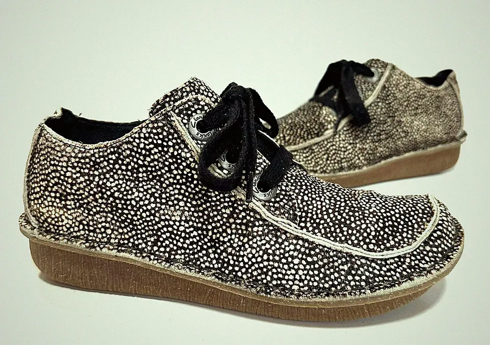 Damenschuhe Clarks unstrukturiert lustig Traum Tiermotiv Ponyhaar Größe 4,5 D