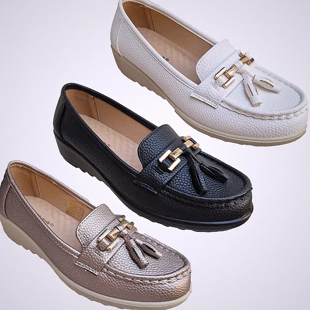 Damenschuhe gepolsterte Walk-Halbschuhe Quaste Sattelbesatz niedriger Keilabsatz bequeme Slipper