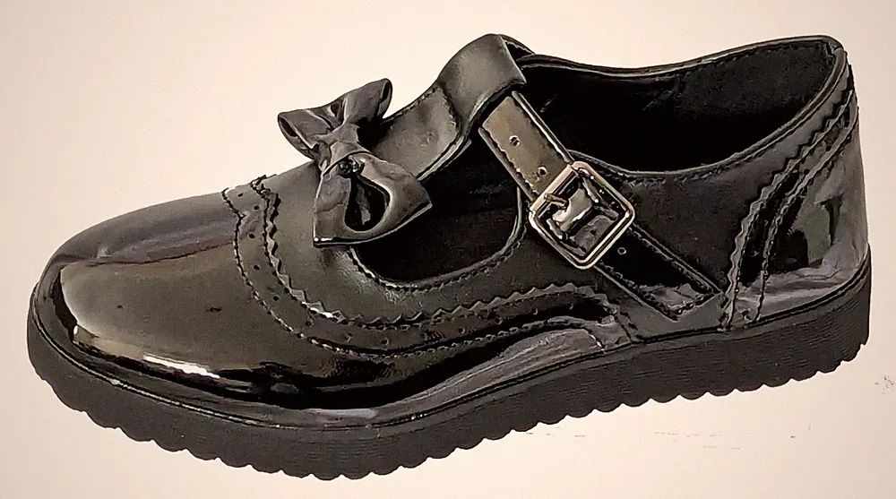 Damenschuhe Lack Dolly 3D Schleife Halbschuhe T-Steg klobig Plateau Mädchen Schulschuh