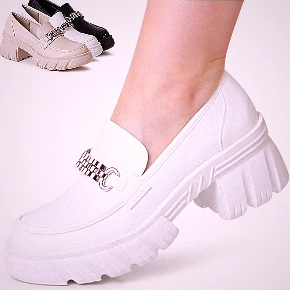 Damenschuhe Plateau Halbschuhe Slipper Loafer Slip On Ketten Derby Trendy