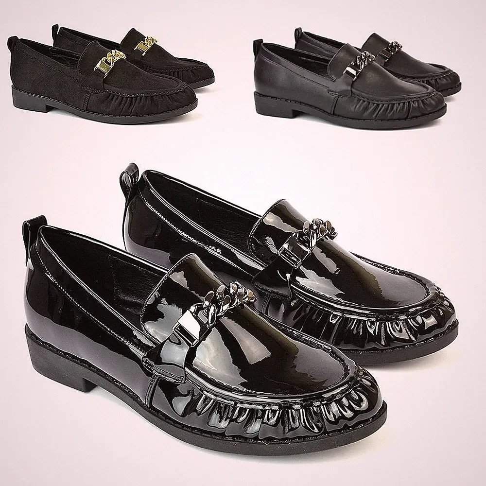 Damenschuhe schwarze Penny-Loafer flache Slipper Arbeit Schule Pumps Größe 3-8