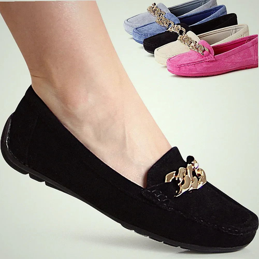 Damenschuhe Velours Mokassins Komfort Slipper Halbschuhe Loafer Kette