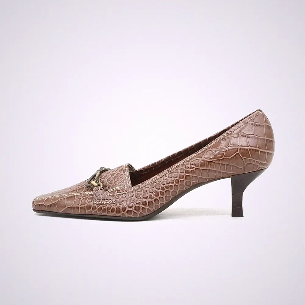 Daniel Hechter Damen Absatzschuhe EU 37 Kroko-Loafer Pumps Braun Leder