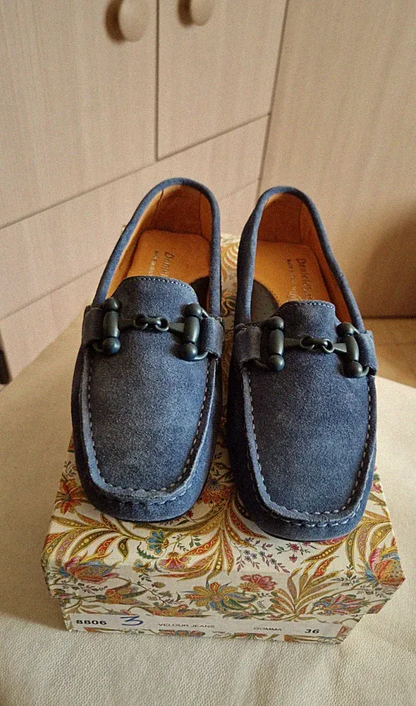Daniele Lattanzi Echtleder Halbschuhe Wildleder Blau Jeans Made in Italy