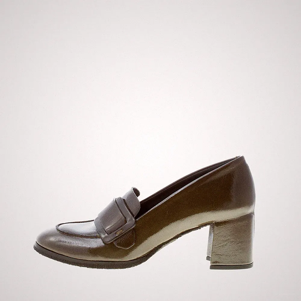 DEL CARLO damen schuhe grün lackleder Holly loafer made in Italy schnalle