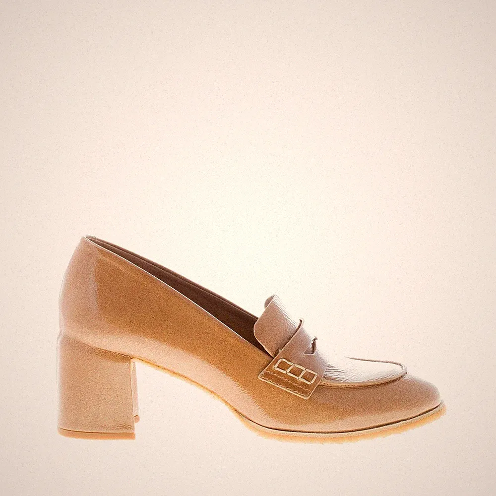 DEL CARLO Damen Schuhe Halbschuh Holly Glänzleder Ulme Beige Maske Para