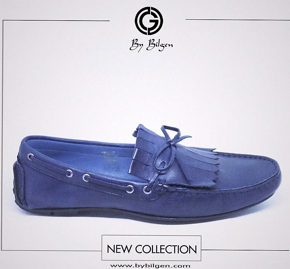 Designer Echtleder Herrenloafer/Herrenslipper Marineblau in Größen 41 und 42