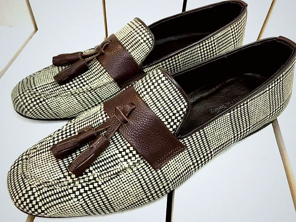Designer Slipper Loafers Braun Beige Kariert Mokassin Mokassins Herrenschuhe 41