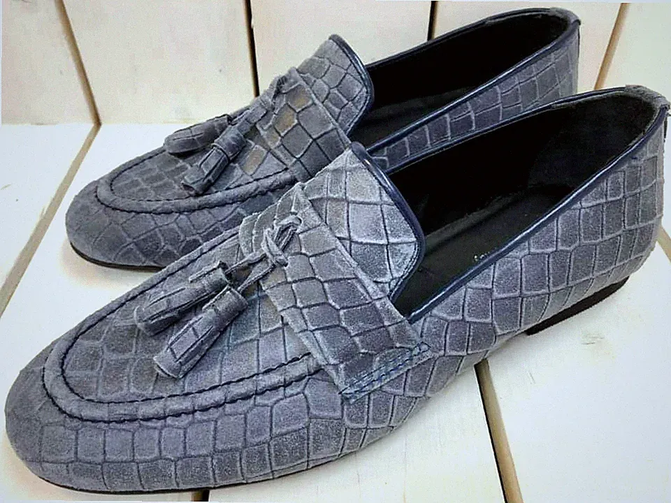 Designer Slipper Loafers Grau Kroko Mokassin Mokassins Kalbsleder Herrenschuhe