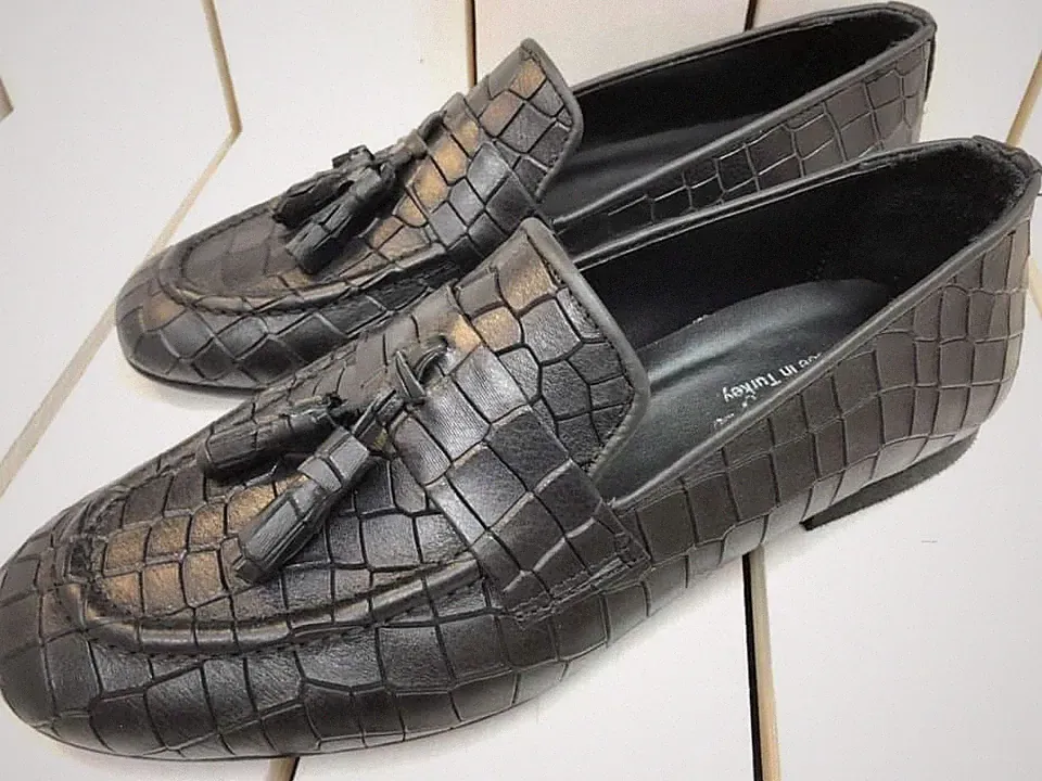 Designer Slipper Loafers Schwarz Kroko Mokassin Mokassins Kalbleder Herrenschuhe