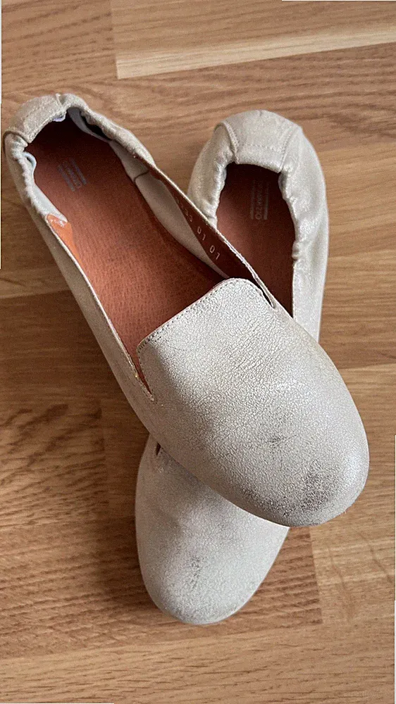 Di Marzio Damen Loafer Lederschuhe Weich Leicht Silber-Metalic Gr. 40