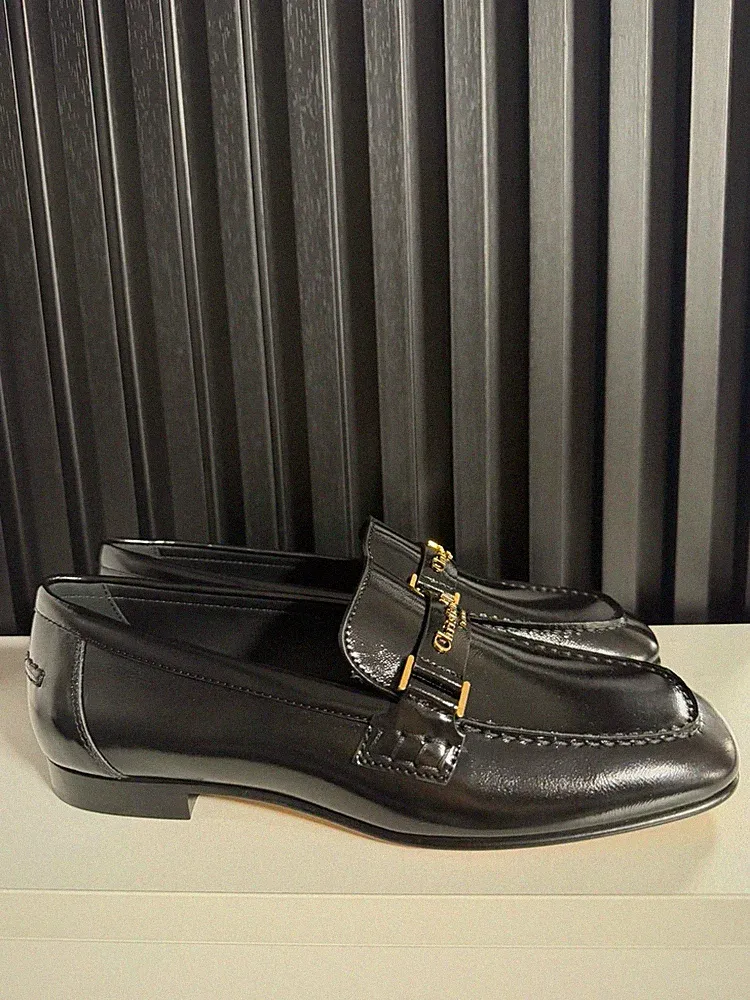 Dior Damen Halbschuhe Monsieur Kalbsleder Schwarz Logo Gold Halbschuhe 36,5