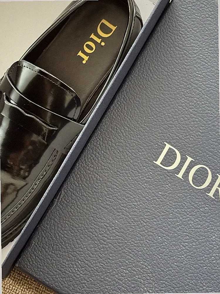 Dior Herren Slipper Loafer Schwarz Leder Slip-On mit Logo EU 40