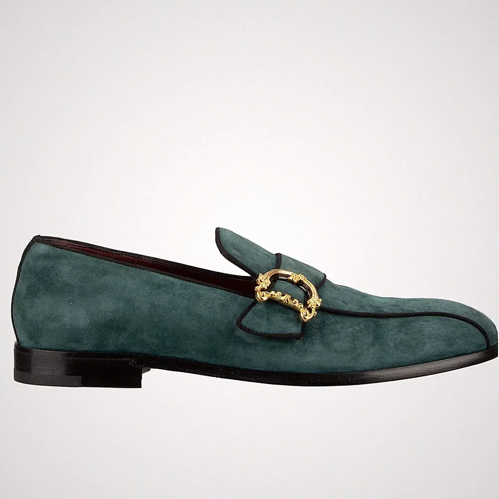 DOLCE & GABBANA Barock Logo Wildleder Loafer Schuhe LEONARDO Blau 41 UK 7 US 8