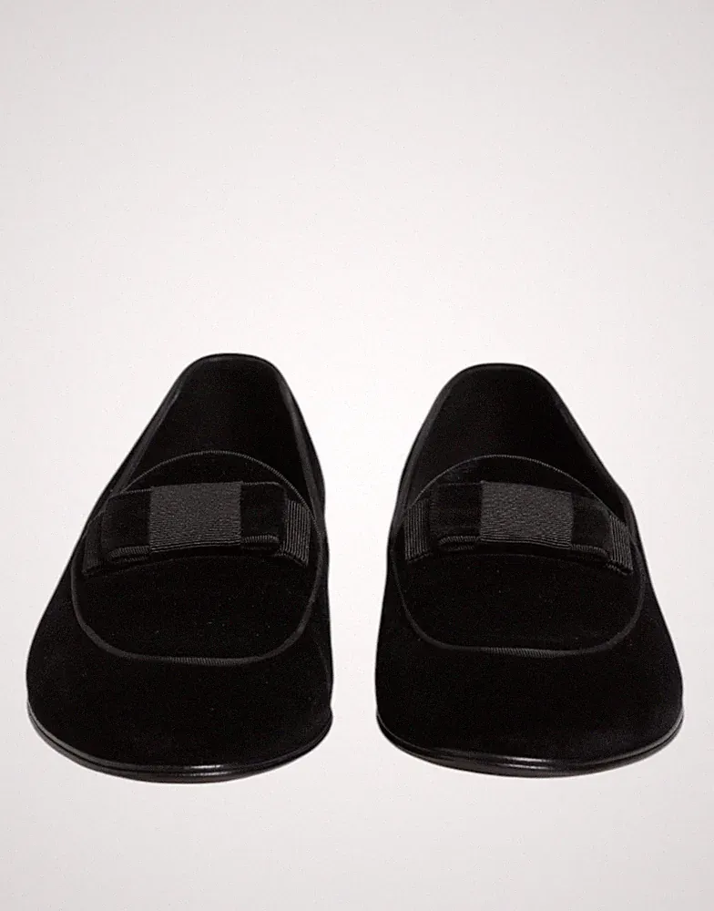Dolce & Gabbana Black Velvet Loafers Pantofola Shoes Men’s UK 8.5 EU 42.5 New